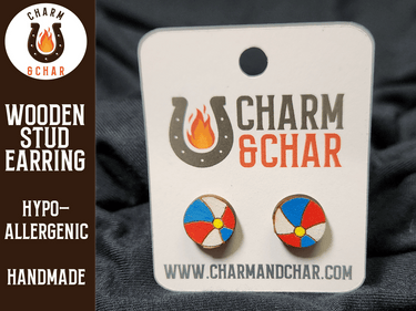 Beachball Wood Stud Earrings - Summer Fashion Earring - Stud Earring - Charm and Char